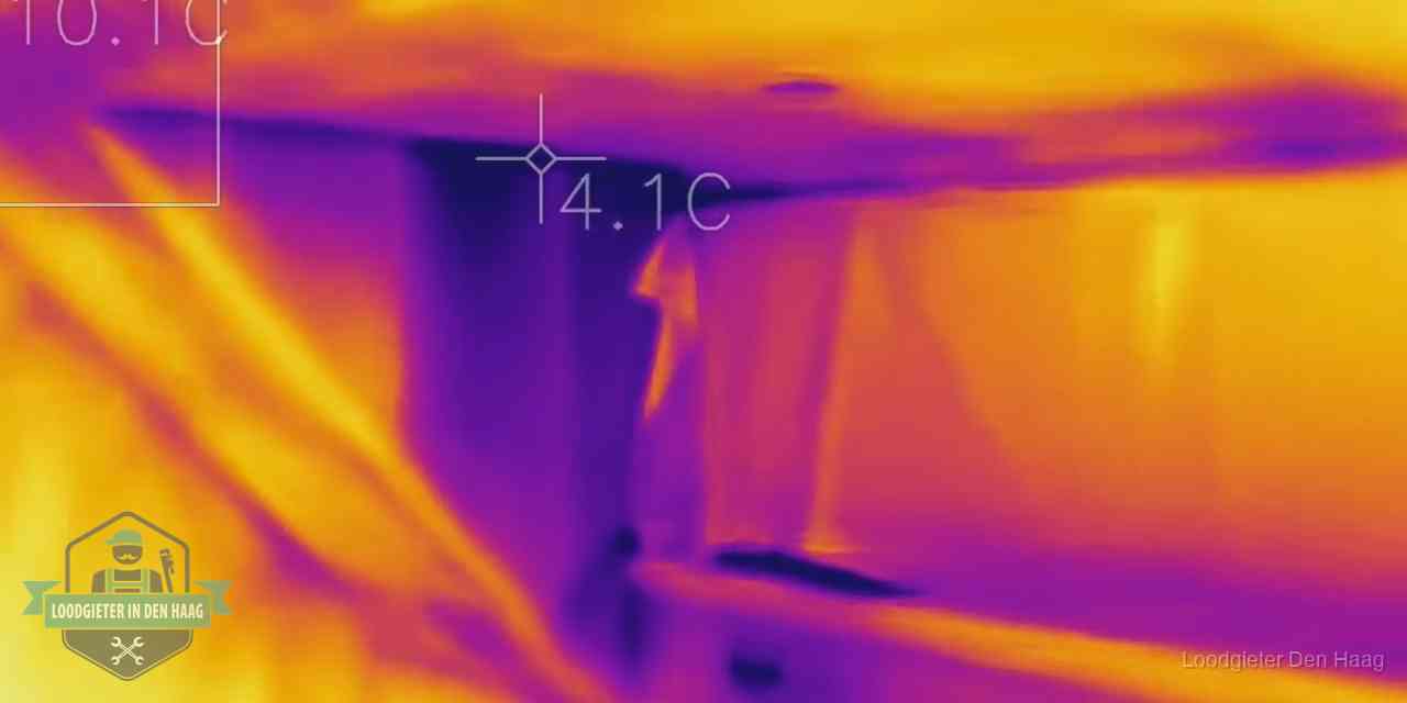 Thermografie bij lekdetectie in Den Haag Warmtebeeldopname van een vloerconstructie tijdens lekdetectie in Den Haag